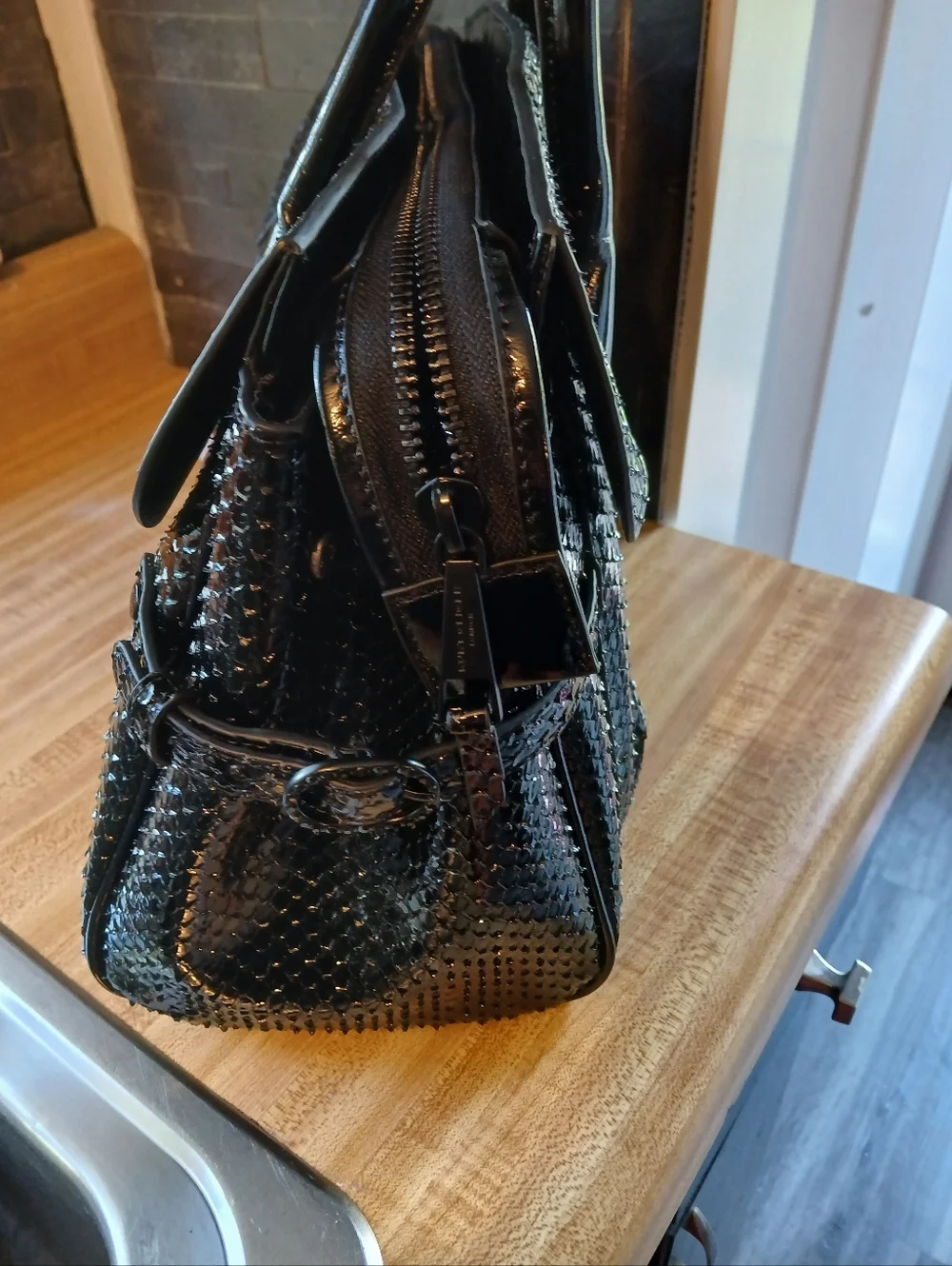Kurt Geiger Black Patent Embossed Leather Tote